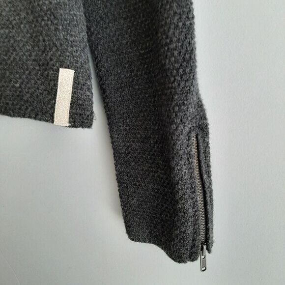 BRORA Merino Cashmere Blend Full Zip Knit Moto Style Cardigan Jacket Grey Sz S - Picture 6 of 15